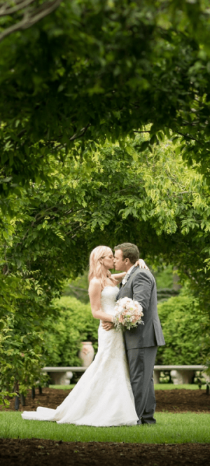 bride and groom in the garden